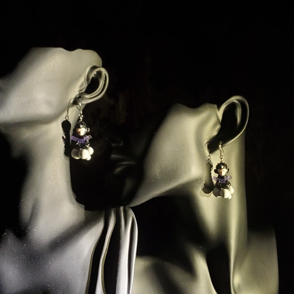 Elegant Black White Monkey Drop Earrings